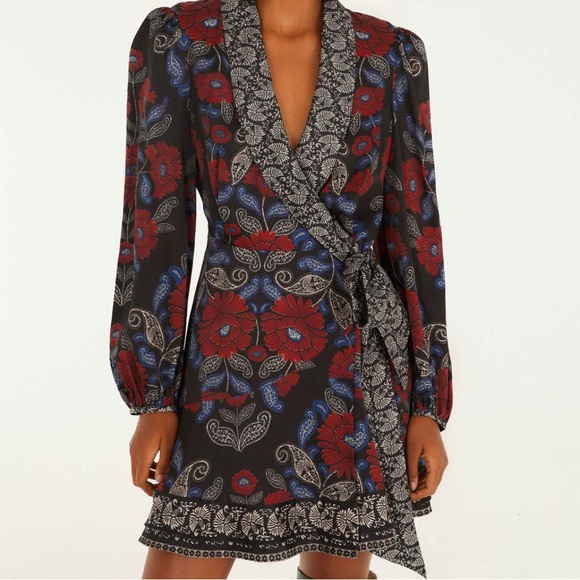 FARM Rio Dresses & Skirts - Farm Rio Black Valentina Wrap Viscose Mini Dress. L. NWT